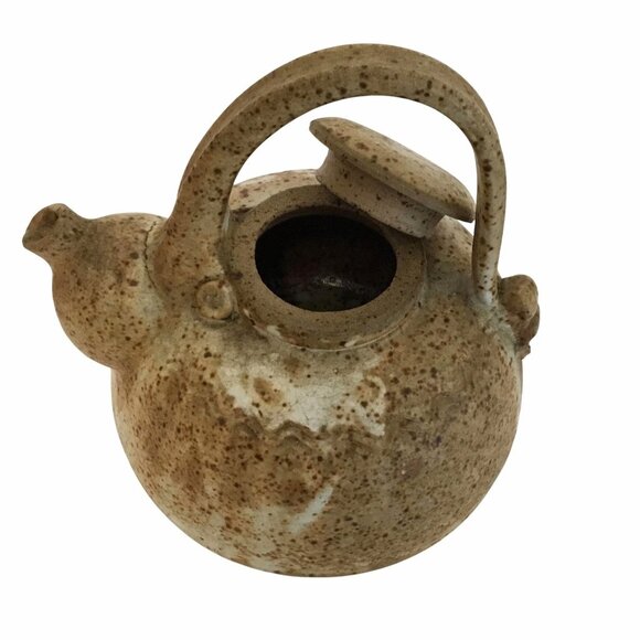 Vintage Wabi-Sabi 6.5" Signed Studio Pottery Stoneware Teapot Speckled/Ash Glaze - Picture 1 of 13